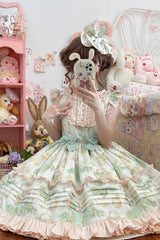 [Green Grape] Sleeveless Multi-Layered Print Bowknot Sweet Lolita Jsk Dress - Product - 2