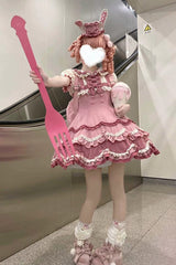 Pink [Bunny Parfait] Short Sleeves Multi-Layered Ruffle Bowknot Sweet Lolita Dress - Product - 10