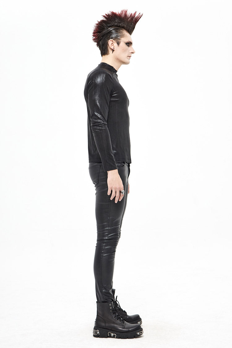Black Zipper Neckline Long Sleeves Slim Mens Steampunk Top - Product - 3