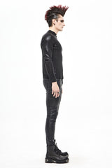 Black Zipper Neckline Long Sleeves Slim Mens Steampunk Top - Product - 3