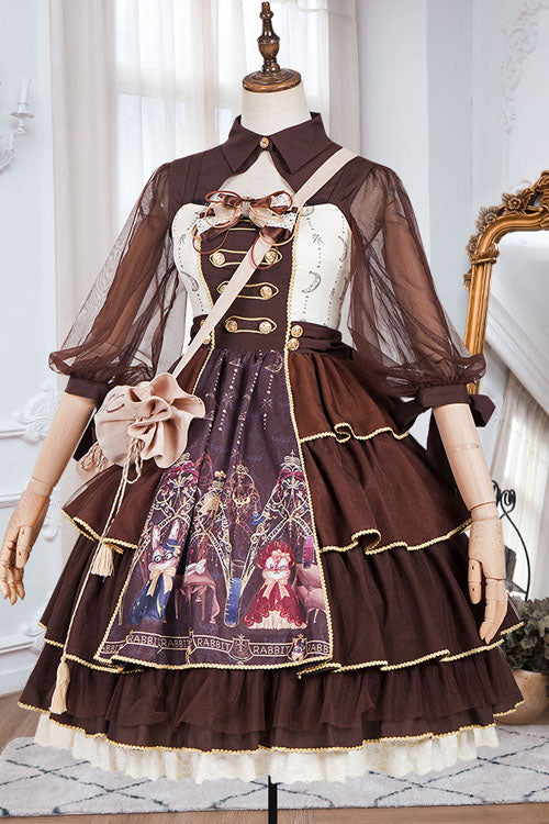 Dark Brown Japanese Country Style Alchemist Theme Bowknot Multi-Layer Ruffled Classic Lolita JSK Dress - Product - 6