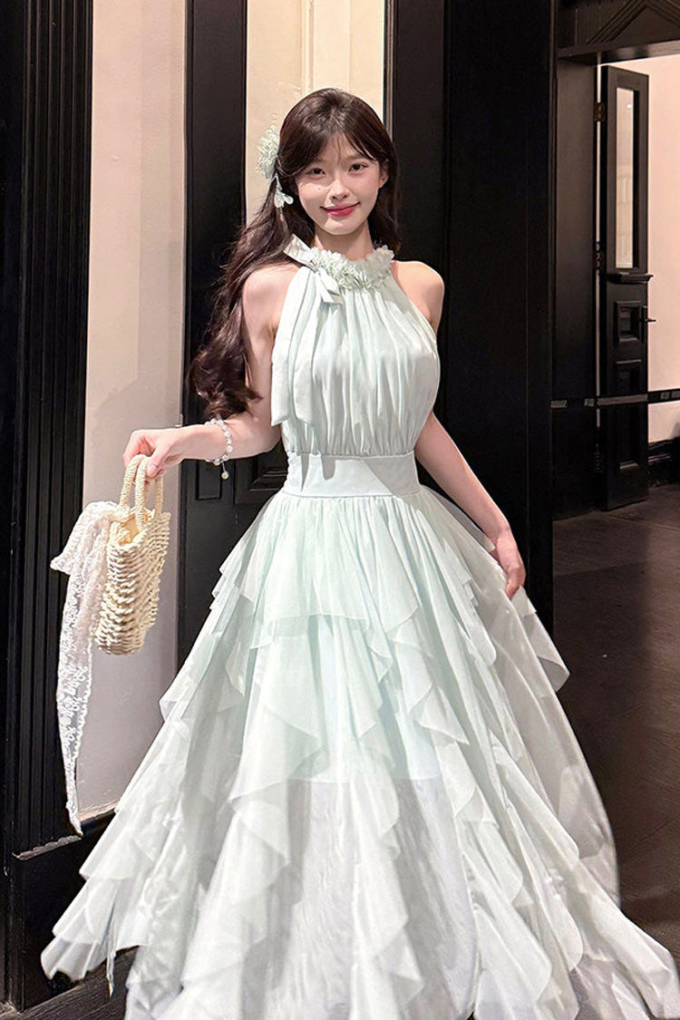 Light Green [Mist Bell] Halterneck Sleeveless Multi-Layered Ruffled Irregular Sweet Lolita Dress - Product - 4