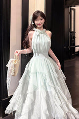 Light Green [Mist Bell] Halterneck Sleeveless Multi-Layered Ruffled Irregular Sweet Lolita Dress - Product - 4