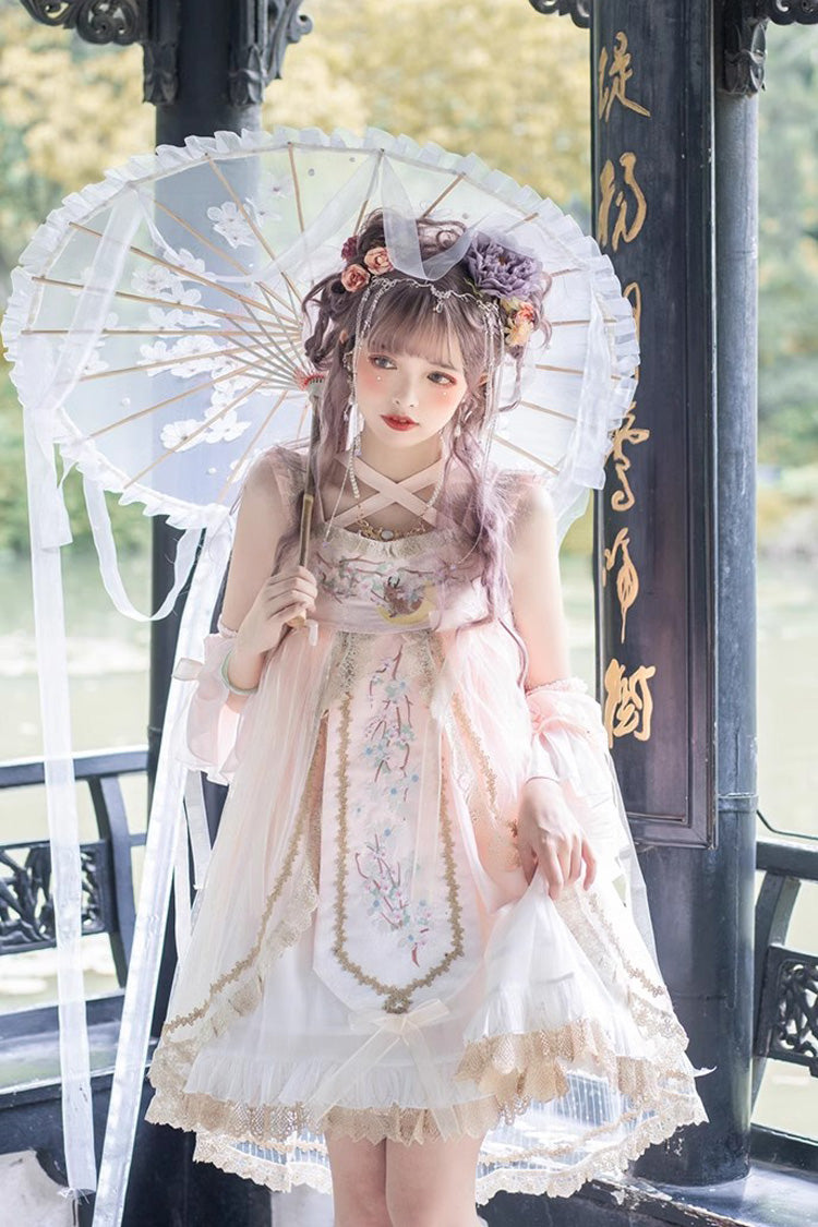 Pink Sleeveless Ruffle Embroidery Sweet Chinese Style Princess Lolita Jsk Dress - Product - 4