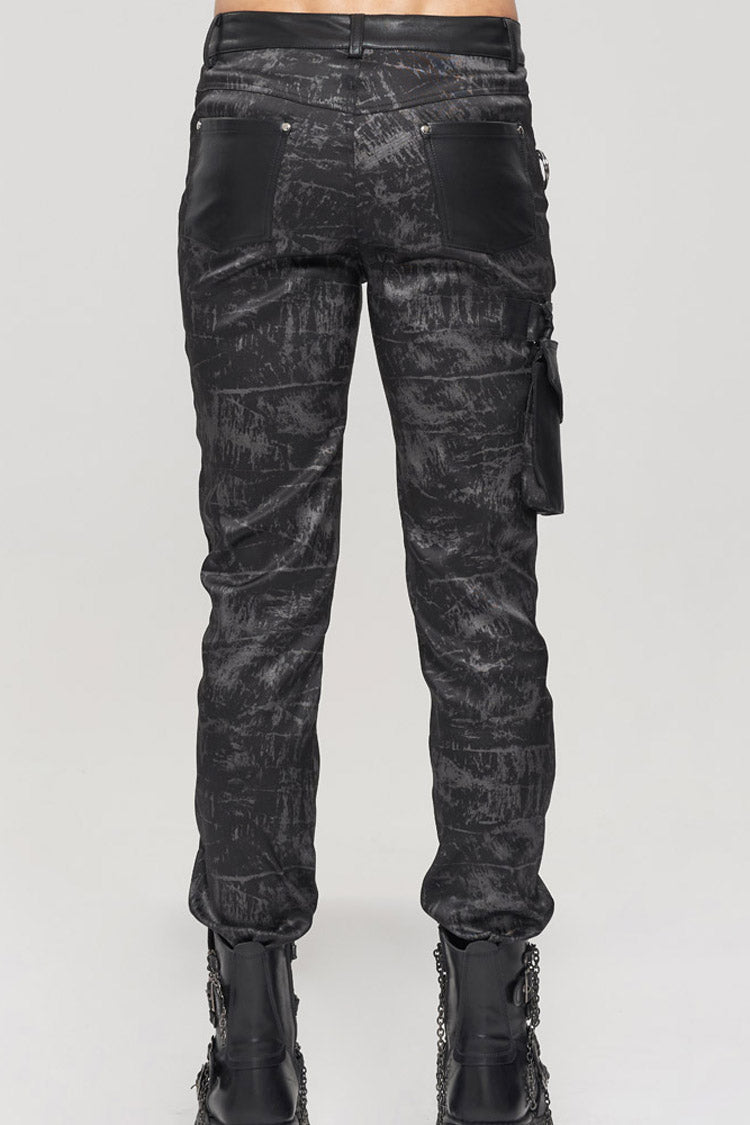 Black Punk Do Old Print Detachable Multi-Pocket Splicing Metal Rivet Decoration Men's Long Pants - Product - 4