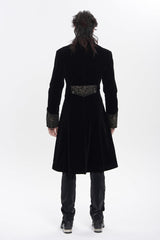 Black Lapel Collar Long Sleeves Jacquard Embroidered Slim Color-Blocked Men's Gothic Jacket - Product - 2