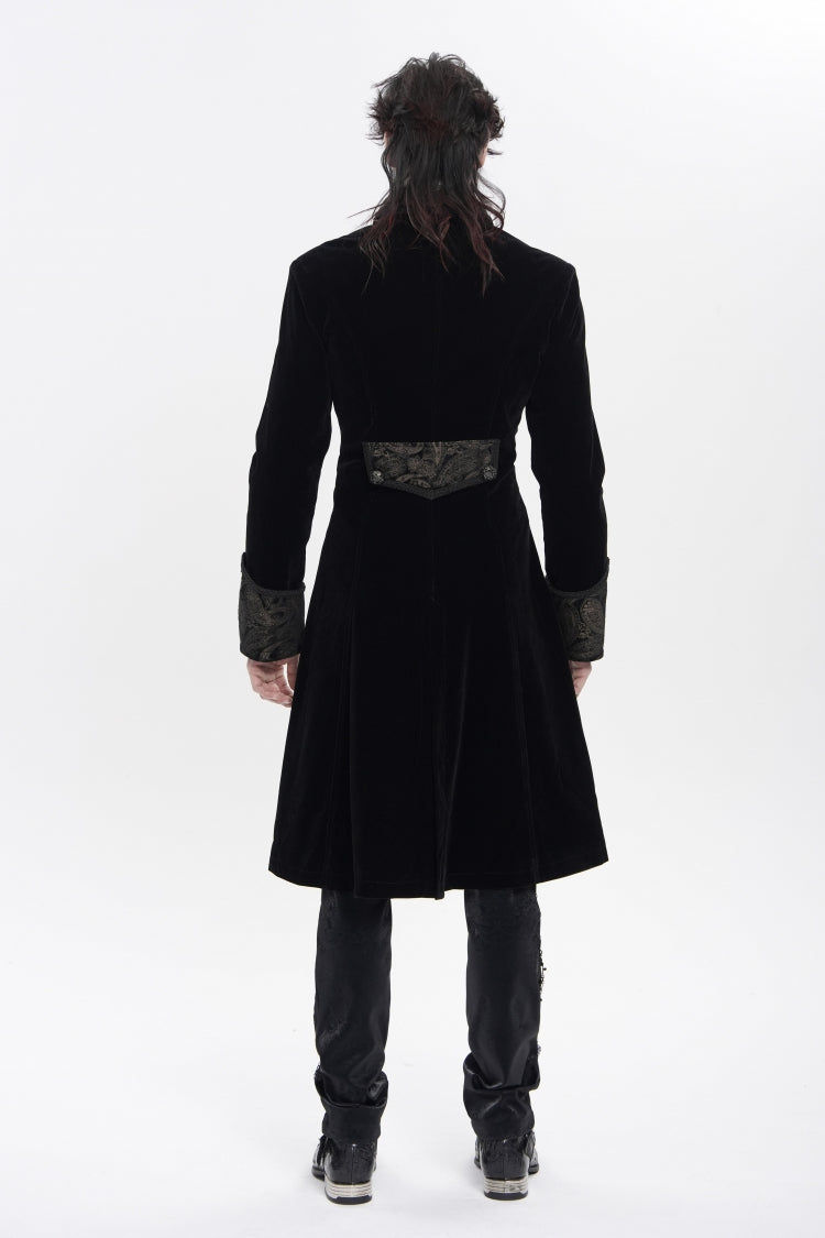 Black Lapel Collar Long Sleeves Jacquard Embroidered Slim Color-Blocked Men's Gothic Jacket - Product - 2