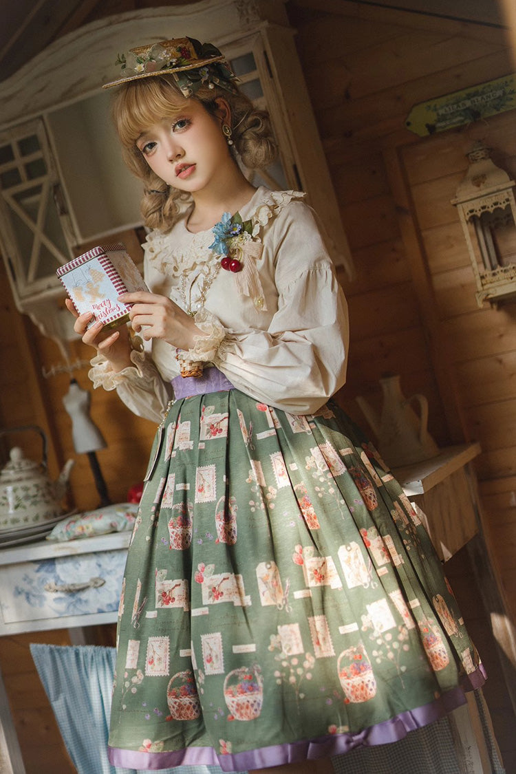 Forest Illustrated Book Watercolor Picture Book Print Sweet Elegant Lolita Skirt 3 Colors - Product - 9