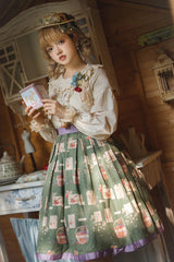 Forest Illustrated Book Watercolor Picture Book Print Sweet Elegant Lolita Skirt 3 Colors - Product - 9