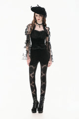 Black Women's Gothic Retro Embroidered Sheer Lace Patchwork Slim Leggings - Product - 6