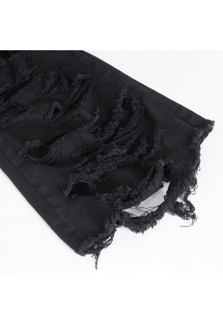 Black High Waisted Ripped Detachable Tassels  Men's Punk Pants - Product - 11