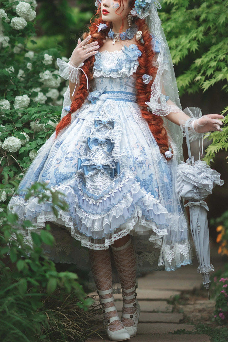 Blue The Key to the Secret Realm Gorgeous Wedding Princess Sweet Lolita Dress Set - Blue - 1