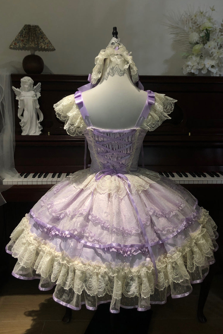 Purple [Dreaming Butterfly] Multi-Layered Jacquard Ruffle Bowknot Lace Sweet Princess Lolita Jsk Dress - Product - 6