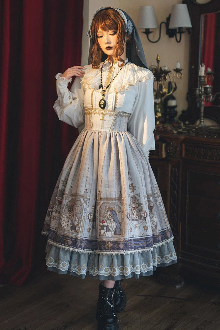Demon Hunting Notes Print Ruffle Sweet Elegant Lolita Skirt 2 Colors - Product - 13