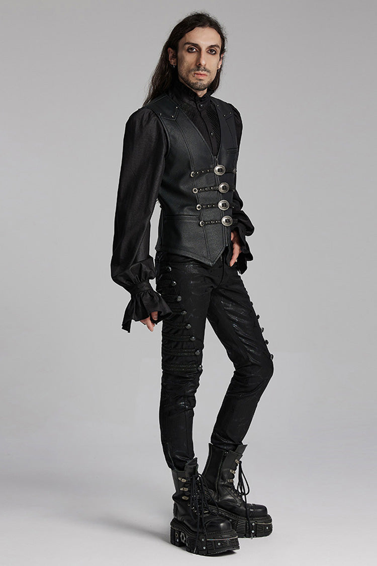 Black Rivet Buckle Men's Gothic Vest - Product - 4