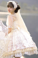 Apricot Gorgeous Hanayome Bowknot Lace Elegant Ruffled Sweet Lolita JSK Dress - Product - 5