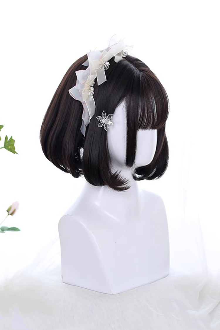 Sweet Gradient Lolita Light Air Bangs Bob With Inward Curly Short Hair Wig 2 Colors - Black - 4
