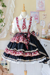 Multi-layer Print Ruffle Bowknot Sweet Lolita Skirt Set 3 Colors - Red - 1