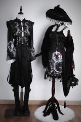 [Bone Dragon] Long Sleeves Print Ouji Fashion Classic Lolita Coat 2 Colors - Black - 12