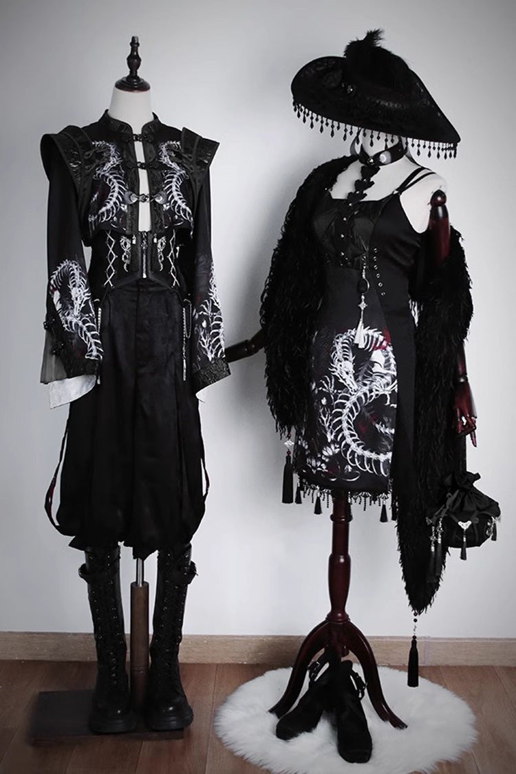 [Bone Dragon] Long Sleeves Print Ouji Fashion Classic Lolita Coat 2 Colors - Black - 12