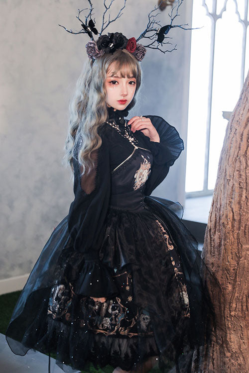 Black God's Salvation Lace Ruffled Gothic Lolita JSK Strapless Dress - Product - 2