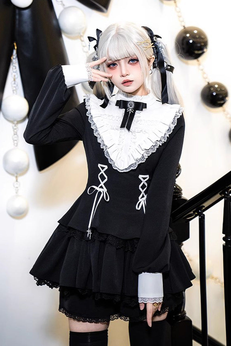 Black Long Sleeves Ruffle Lace-Up Sweet Handsome (Dress Only) detail view 2