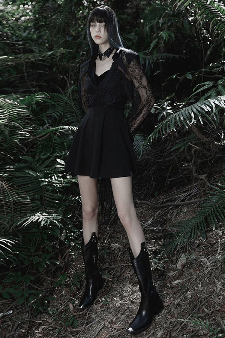Black Bat Fleece Embroidered Sun Gothic Suspender Women's Dress - Product - 4