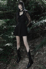Black Bat Fleece Embroidered Sun Gothic Suspender Women's Dress - Product - 4