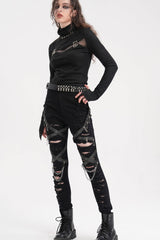 Black Chain Mesh Ripped Women's Punk Pants - Product - 9