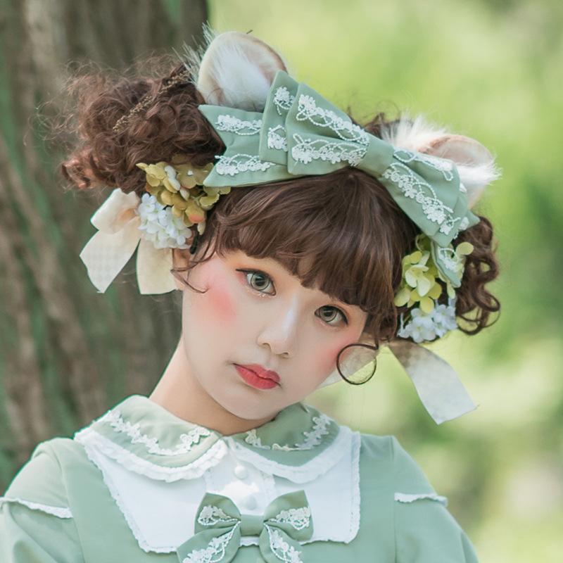 4 Colors Bowknot Lace Lolita KC Headdress - green - 1