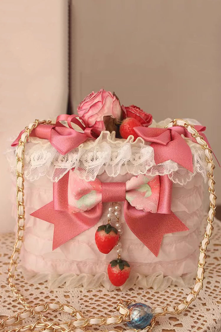 Pink Strawberry Cake Rose Bowknot Sweet Princess Lolita Crossbody Bag - Pink - 1