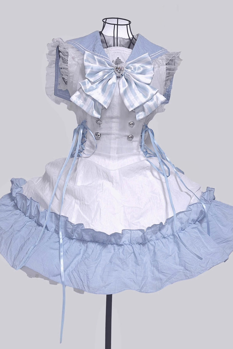 [Magical Girl] Doll Navy Collar Ruffle Bowknot Gothic Jirai Kei Japanese Dress 2 Colors - Product - 7