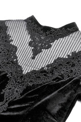 Black Multi-Layered Long Flare Sleeves Embroidered Sheer Mesh Splice Velvet Women's Gothic Top - Product - 12