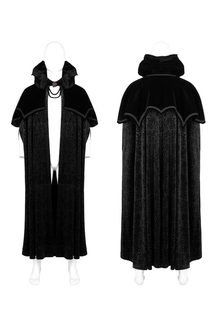Black Gothic Short Pile Jacquard Fabric Adjustable Wire Collar Bat-Shaped Hem Imitation Ruby Necklace Men's Cloak - Product - 4