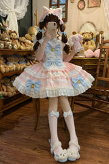 Pink [Meowling Sweet Maid] Sleeveless Multi-Layered Ruffle Bowknot Lace Sweet Princess Lolita Jsk Dress - Product - 3