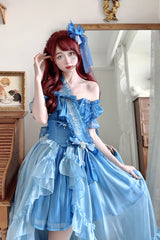 Blue [Mermaid Princess] Ruffle Hanayome Bowknot Sweet Elegant Lolita Jsk Dress Set - Product - 2