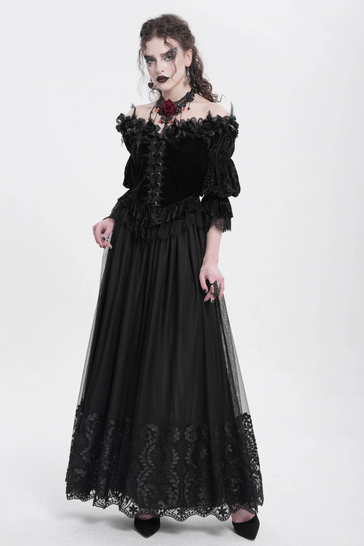 Black Stitching Floral Mesh Women's Gothic Skirt - Product - 6
