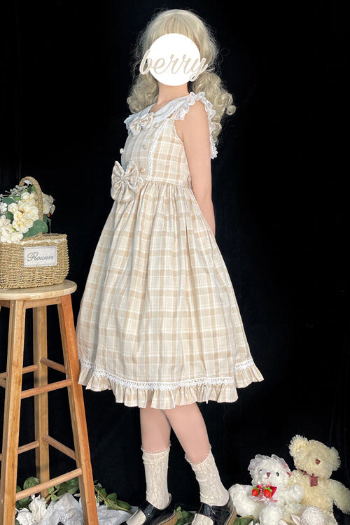Plaid Print With Fake Collar High Waisted Sweet Lolita JSK Dress - Product - 4