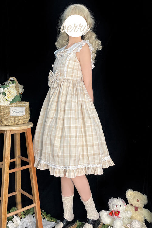 Plaid Print With Fake Collar High Waisted Sweet Lolita JSK Dress - Product - 4