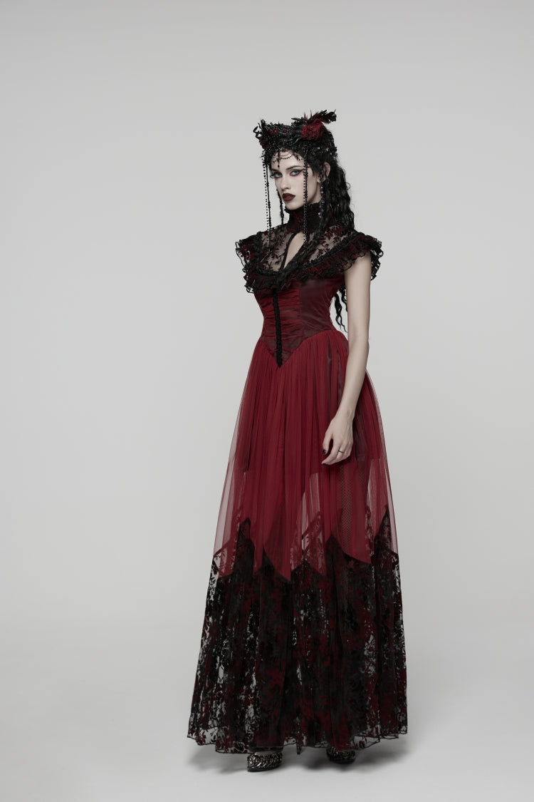 Black/Red Stand Collar Sleeveless Printed Hanayome Lace Lace-Up Women's Gothic Elegant Dress Wedding Dress - Product - 13
