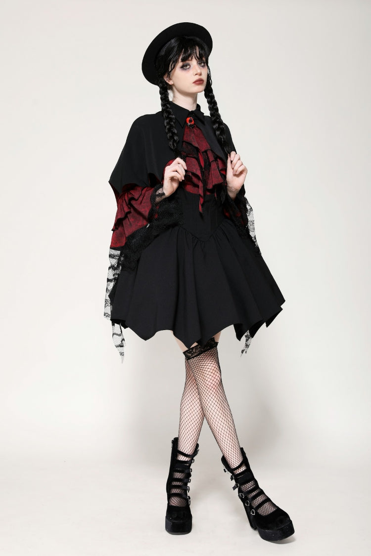 Black/Red Bat Collar Diamond Bat-Shaped Women's Gothic Capelet - Product - 10