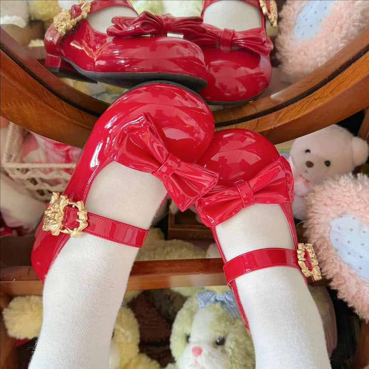 Bowknot Round-Toe Low Heel Sweet Lolita Mary Jane Shoes 4 Colors - Product - 3