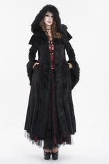 Black Flared Sleeved Fluffy Long Women's Gothic Coat With Hood - Black - 1