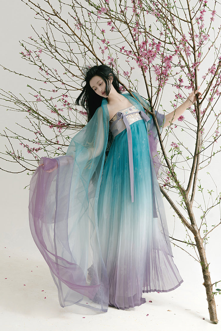 Multi-Color Off Shoulder High Waisted Embroidery Women's Classic Hanfu Dress Full Set - Product - 1