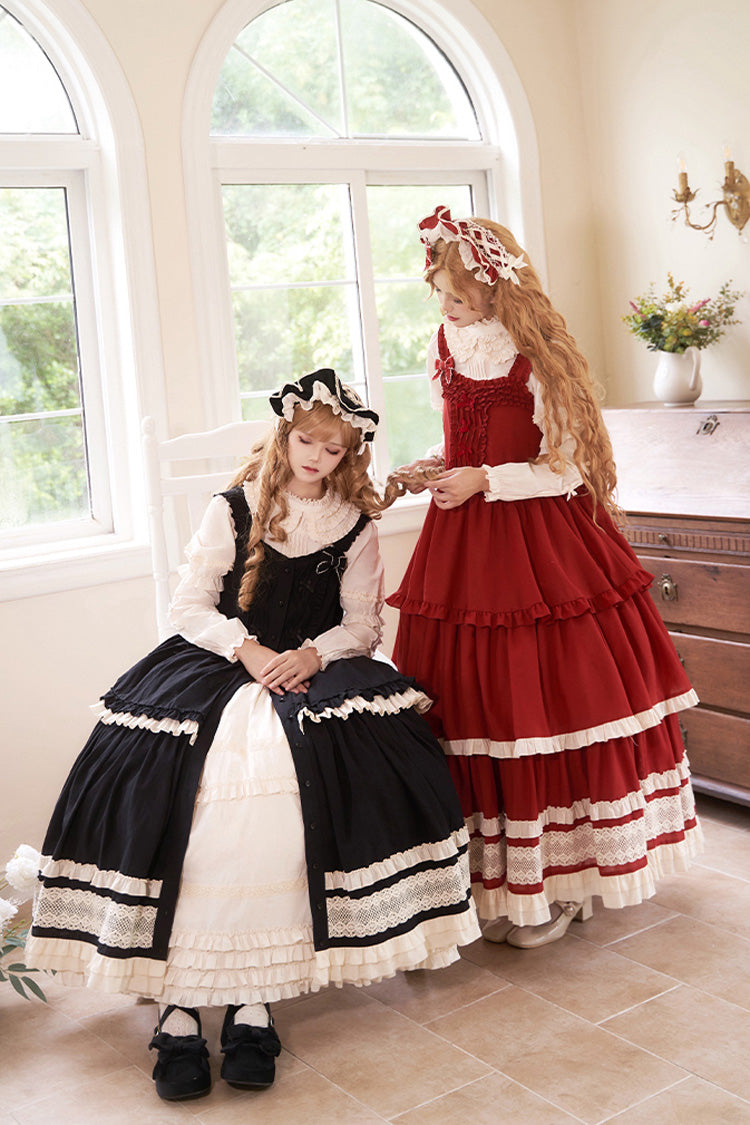 Red [Lily] Multi-Layered Ruffle Lace Classic Elegant Lolita Jsk Dress - Product - 11