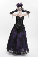 Black Sleeveless Beaded Lace Lace-Up Women's Gothic Overbust Corset - Product - 10