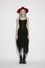 Black Multi-Layered Irregular Mesh Eyelet Women's Gothic Bat&Cobweb Skirt - Product - 4