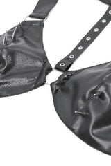 Black Metal Studded Women's Punk Faux Leather Bustier Crop Top with Adjustable Clasps - Product - 14