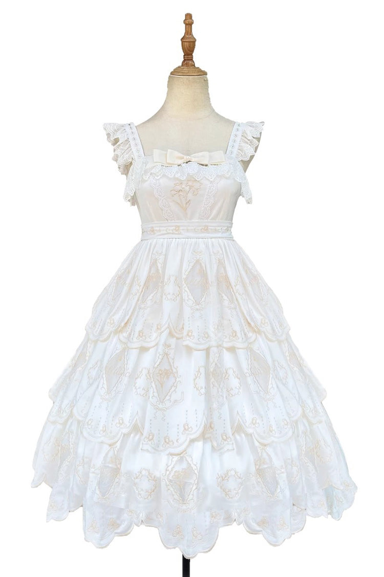 White Multi-layer Hollow Embroidery Sweet Lolita Jsk Dress - Product - 2