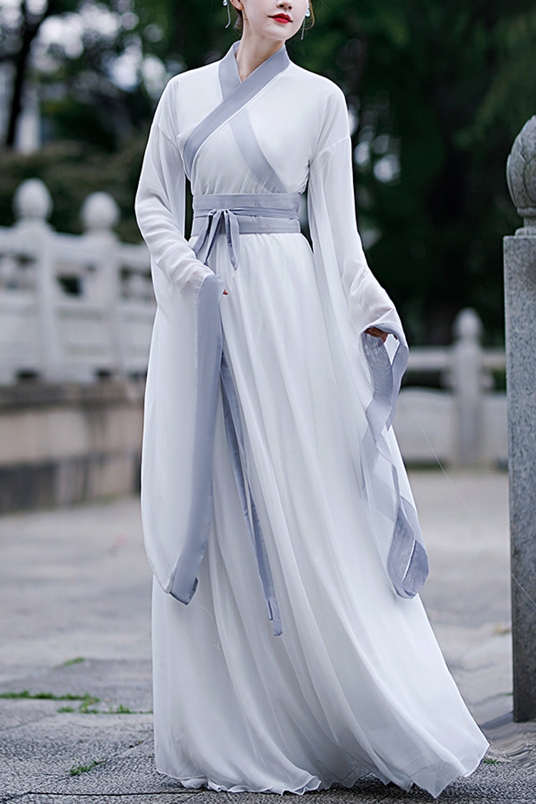 White Simple Chinese Style Sweet Hanfu Dress - White - 1
